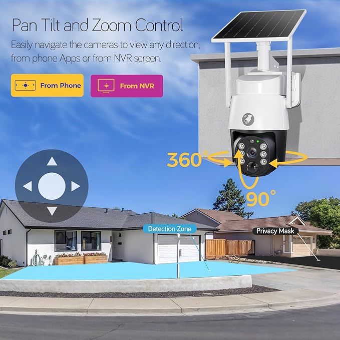 xmartO 4MP QHD Wireless PTZ Solar Security Camera Outdoor/Indoor for Homes, WiFi 6 5G Dual Band, Wire-Free Easy Installation, No Monthly Fee (Wall/Ceiling/Corner/Tree/Pole Mount, SDK4034 2-Pack)