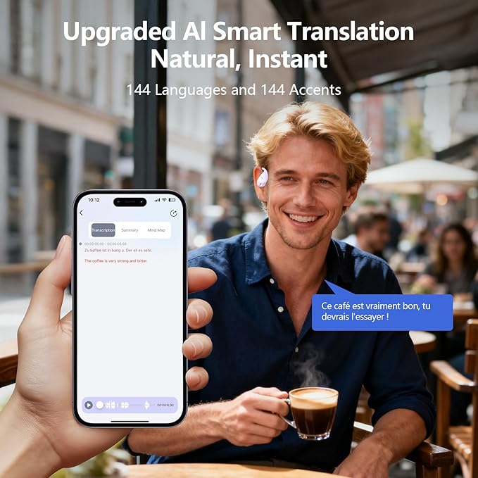 AI Translation Earbuds Real Time 144 Language Translator Earbuds, Audifonos Traductores Inglés Español, 3-in-1 Translating Device, Translate Ear Buds for Travel Business Learning with Charging Case