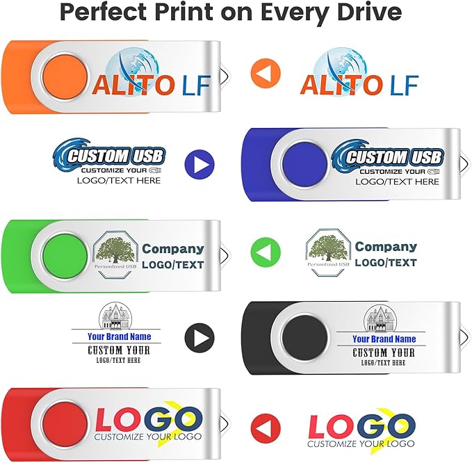 ABLAZE Custom Flash Drive 32GB 10 Pack, Personalized USB Logo Flash Drives USB 2.0 Thumb Drives with Logo Memory Stick (Mixcolors)