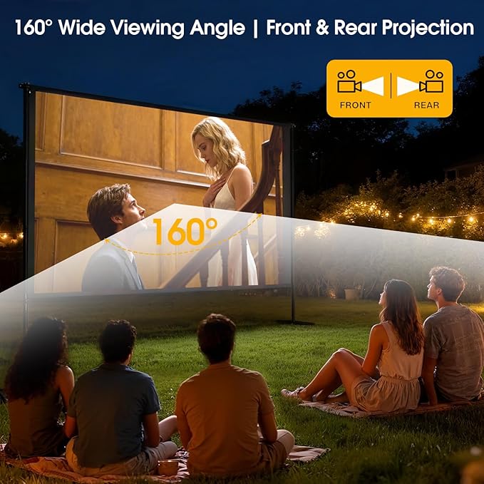 Outdoor Projector Screen with Stand, 120 inch Portable Projection kit 16:9 4K HD Wrinkle-Free Indoor Outdoor Movie Screen with Carry Bag for Home Theater and Backyard Movie Night