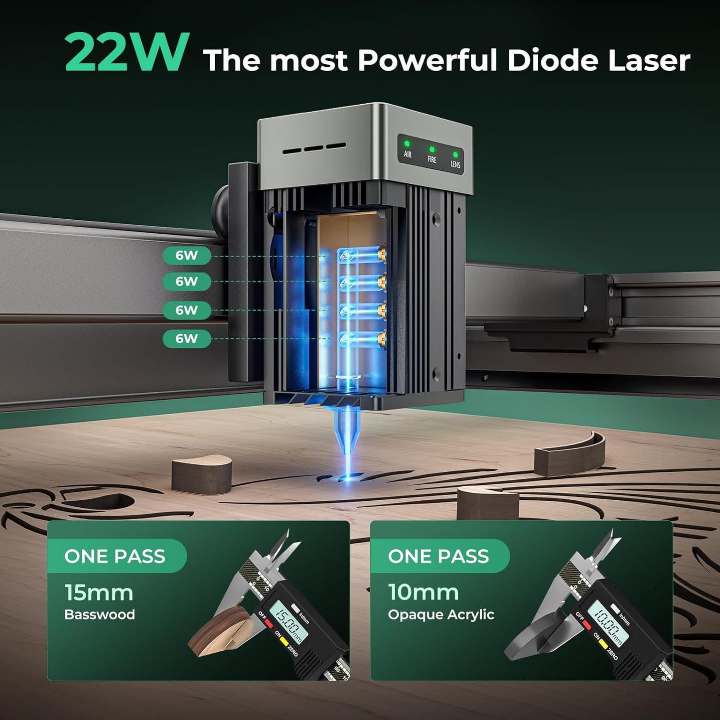 CREALITY FALCON2 22W Laser Engraver Machine with Air Assist, 220W High Accuracy Laser Cutter and Engraver Machine Laser Engraving Machine for Metal and Wood, 25000mm/min Faster Engraving