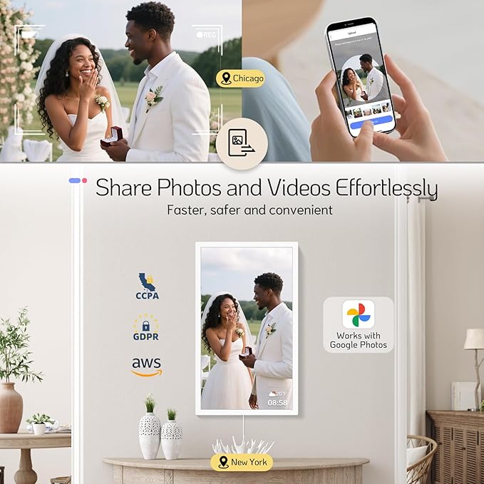 NexFoto 24 Inch Large Digital Picture Frame Touchscreen, WiFi Electronic Photo Frame 64GB, Add Photos from Google Photos, Videos via App/USB, Gifts for Christmas/Mom/Grandparents, White