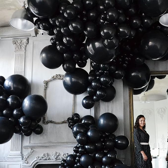 130pcs Black Balloons Different Sizes 18" 12" 10" 5" Party Latex Balloons for Birthday Graduation Baby Shower Anniversary New Year Holiday Party Decorations