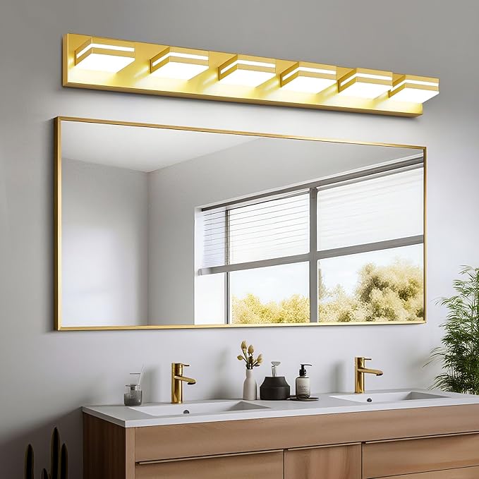 Modern LED Bathroom Lights Fixtures(6-Light),Metal Gold Acrylic Wall Lighting,Vanity Lights for Bathroom Over Mirror(6000k 41in)