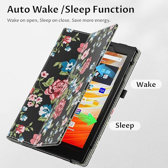VORI Case for All-New Amazon Kindle Fire HD 10 Tablet (13th/11th Generation 2023/2021 Release) and Fire HD 10 Plus - Slim Folding Stand Folio Cover with Auto Wake/Sleep & Hand Strap, Rose Floral