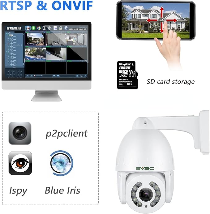SV3C 5MP PTZ Outdoor Camera, ONVIF POE IP Home Security Camera, 5X Optical Zoom Auto Tracking, Super HD10 Spotlights Color Night Vision, Two Way Audio, Waterproof, Motion Detection, BuleIris, Camhipro