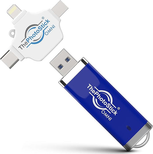 ThePhotoStickÂ® Omni 256GB USB Flash Drive & Memory Stick â Photo & Video Backup for iPhone, Android, Mac & PC â Multiport Connection to Easily Store & Transfer Files