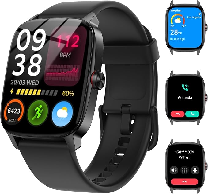 Smart Watches for Women Men with Bluetooth Call & AI Voice, 1.85" HD Fitness Tracker with Heart Rate SpO2 Sleep Monitor, 100+ Sports Modes,Mini Games, IP68 Waterproof Smartwatch for Android iOS Phones