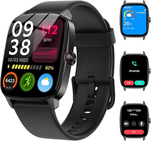 Smart Watches for Women Men with Bluetooth Call & AI Voice, 1.85" HD Fitness Tracker with Heart Rate SpO2 Sleep Monitor, 100+ Sports Modes,Mini Games, IP68 Waterproof Smartwatch for Android iOS Phones