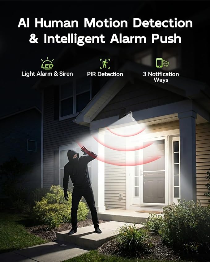2K Security Cameras Wireless Outdoor, 2.4G/5G WiFi, Solar Camera Outdoor Wireless, Color Night Vision, Solar Powered, Motion Detection Spotlight Siren/2 Way Talk/IP66/Cloud/SD/Alexa