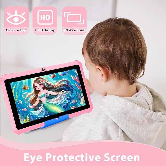YINOCHE Kids Tablet for Kids 3-7 7'' Andoird Toddler Tablet for Toddlers with Case 32G Kids Tablets with Parental Controls WiFi Dual Camera GMS Certified Learning Toddler Toys for Girls (Pink1)