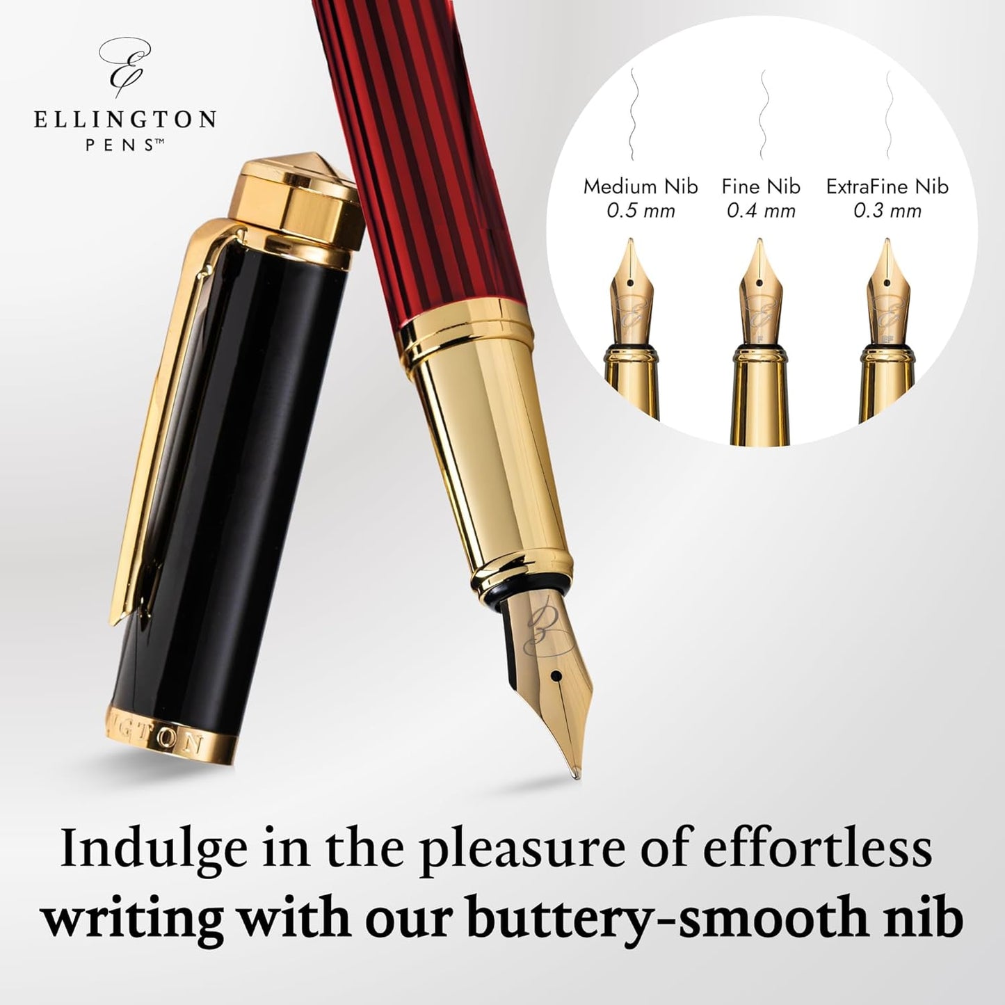 Luxury Fountain Pen Set- Fountain Pens for Writing - Smooth Extra Fine Nib - Includes Refillable Ink Converter, 3 Ink Cartridges [Black & Blue], Gift Box - Elegant Calligraphy