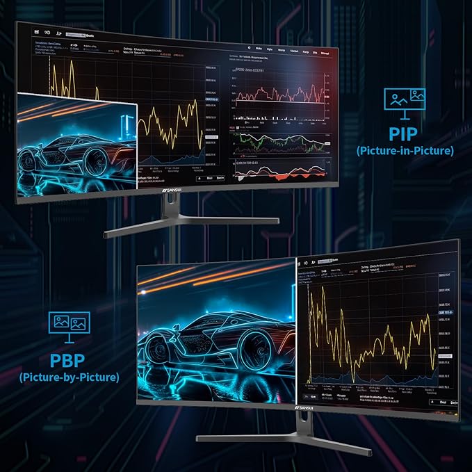 SANSUI 34-Inch Curved Gaming Monitor UWQHD 3440 x 1440 Up to 165Hz Curved 1500R - PIP/PBP, 1ms(MPRT), HDR, 300nits, sRGB 125%, DCI-P3 95%,FreeSync,HDMIx2,DP1.4 x2 (DP Cable Included)