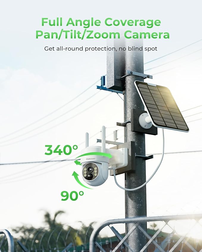 CAMCAMP Solar Security Cameras Outdoor Wireless with 10" 10CH Monitor, 2 Cam-Kit, No Subscription, Solar-Powered, Home Security Cameras System with 360° Pan & Tilt, 2K Color Night Vision, HDMI Output
