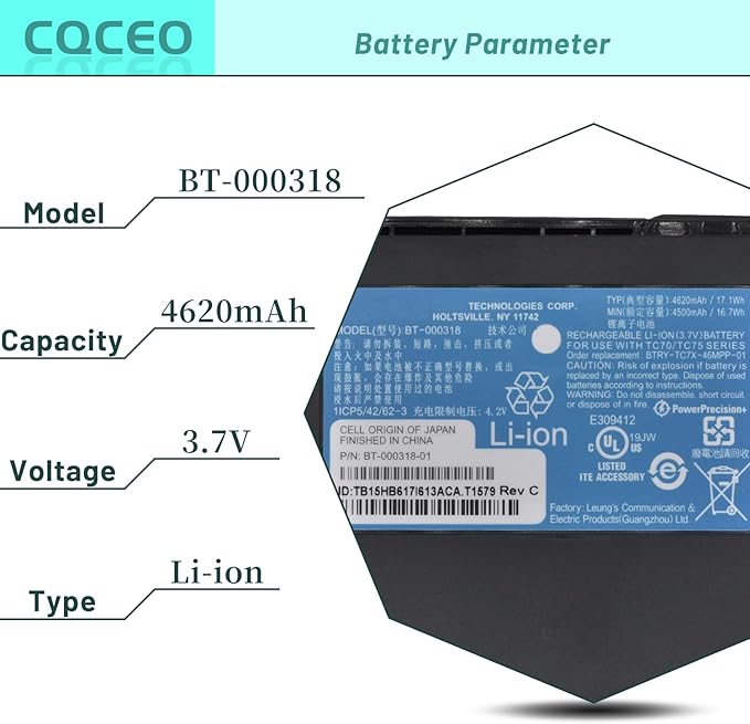 6Pack BT-000318 4620mah Replacement Battery for Zebra for Symbol TC77 TC70 TC72 TC75 TC55 TC70X TC75X TC700H TC700K TC720L TC75BH TC75EK TC75AH TC75GK TC77HL BT-000318-01 Barcode Scanner Battery
