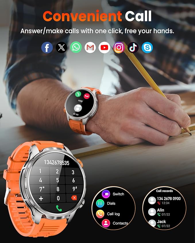 Smart Watches for Men, Military Smart Watch with 100 Days Battery/Flashlight/Heart Rate/Sleep/SpO2 Monitor/Calling/110+ Sports Mode, 5 ATM Rugged Men's Fitness Tracker Watch for Android iPhone(Silver)