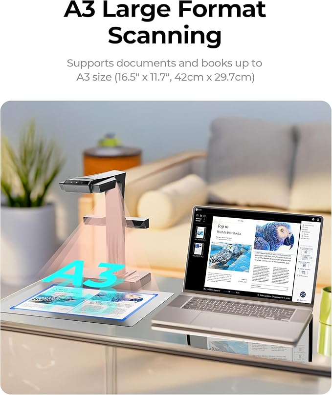 CZUR ET MAX Overhead Book Scanner, 38MP High-Resolution Document Scanner with Curve-Flattening, Auto Page Detection, OCR, HDMI Output, Compatible with Windows/Mac/Linux