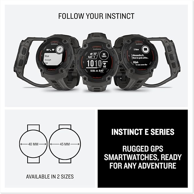 Garmin Instinct® E 45mm, Rugged Outdoor GPS Smartwatch, 24/7 Health Monitoring, Wrist-Based Heart Rate, Up to 16 Days of Battery Life, Charcoal