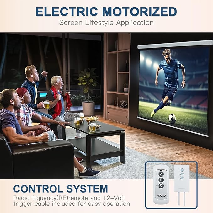 YODOLLA 150" Projector Screen Motorized 16:9, 4K HD Pull Down Retractable Projection Screens Electric Automatic Wall Ceiling Movie Screen for Office Classroom Indoor with Remotes