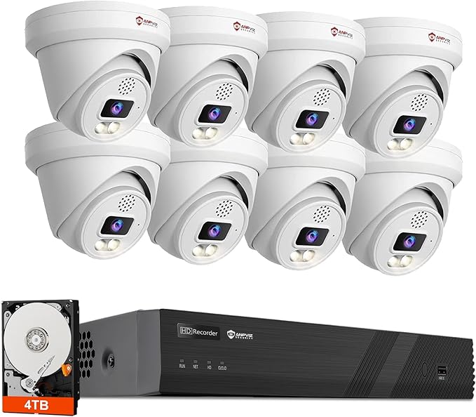 Two Way Audio, Anpviz 16CH PoE Security Camera System, AI Human Vehicle Motion Detection, 8X 6MP PoE IP Cameras for Business Home, 12MP 16CH NVR Pre-Installed 4TB HDD for 24/7 Recording, NDAA