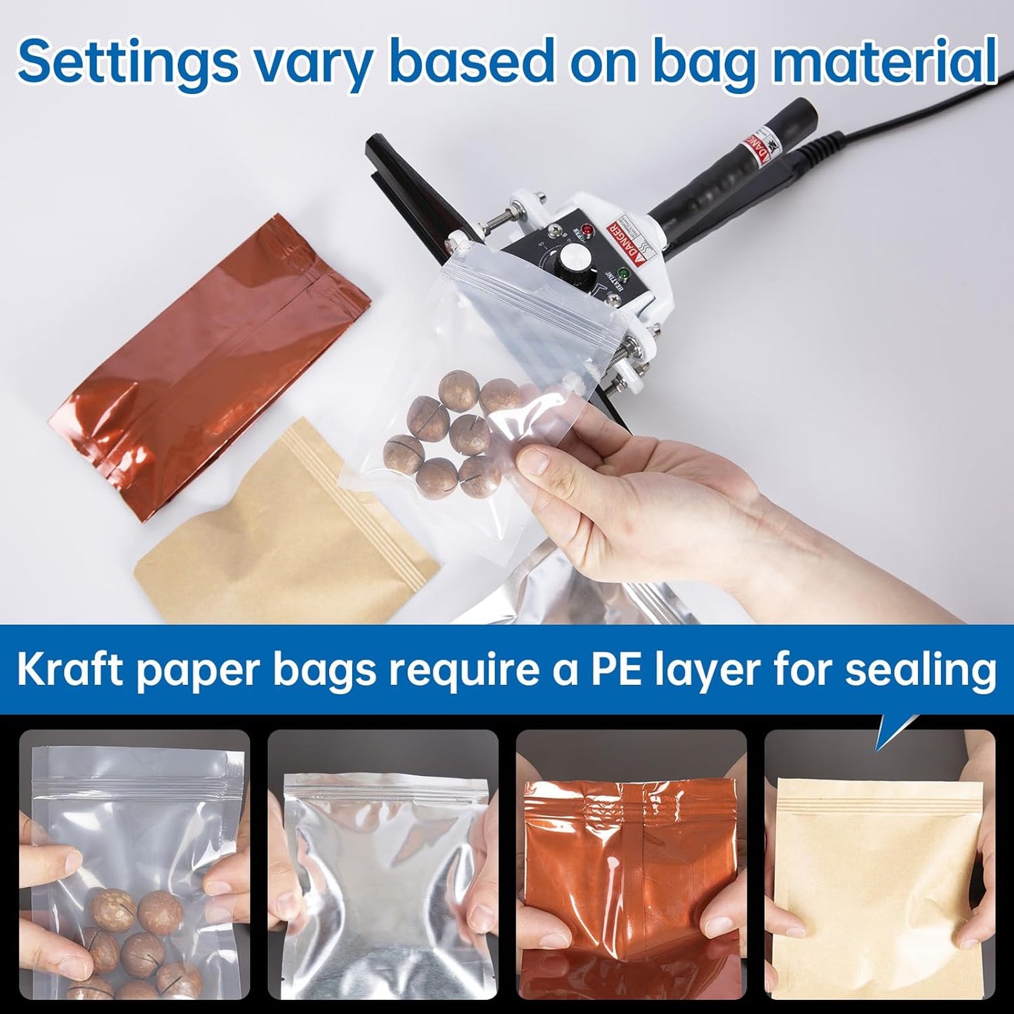 Portable Hand Held Heat Sealer Machine-R-PACK FKR-300, 12 Inches, For Foil Bag, Kraft Bag, Mylar Bag