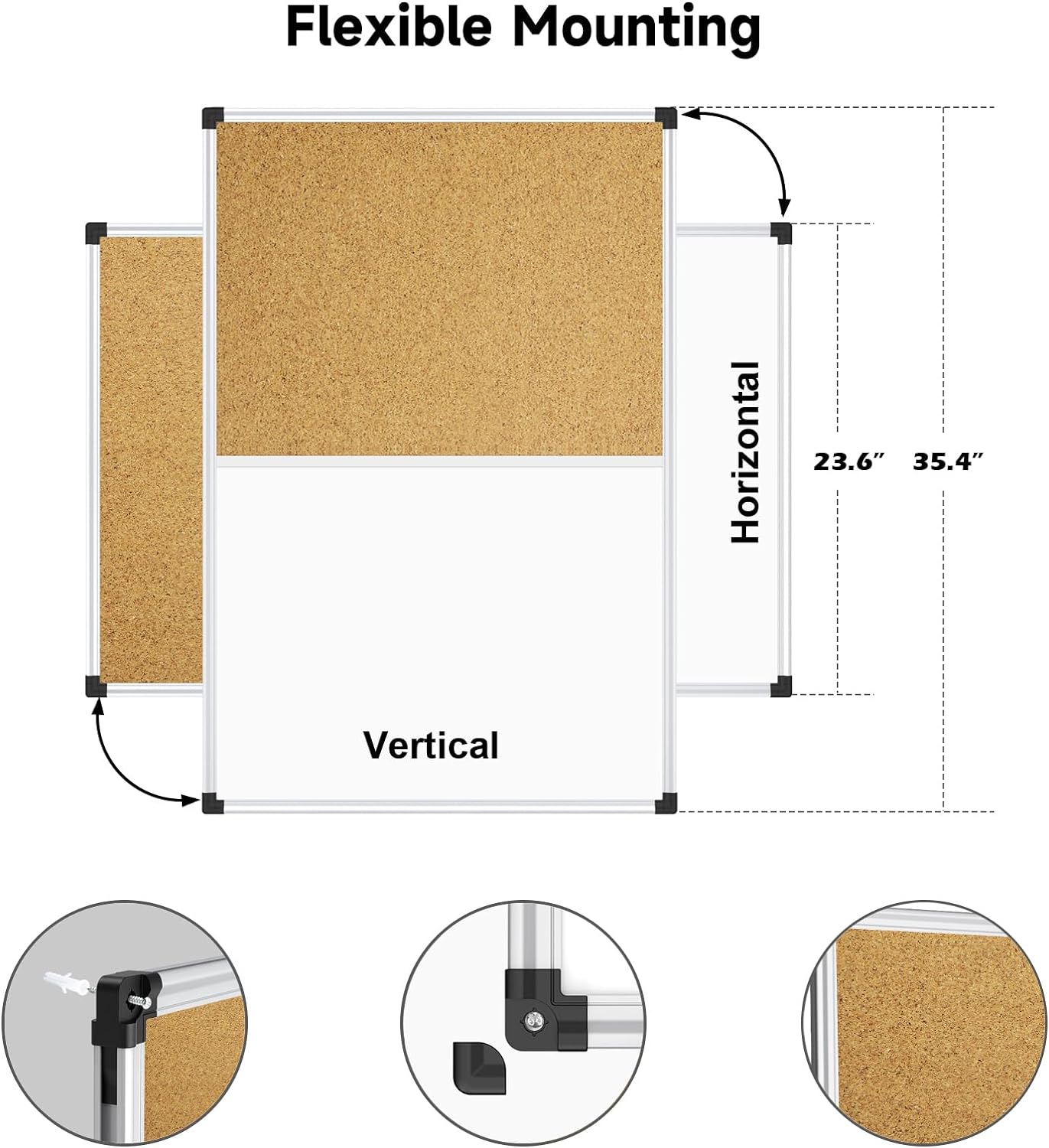 XBoard Magnetic White Board and Bulletin Corkboard Combination, 36 x 24 Inch Half Dry Erase & Cork Combo Board for Wall with Aluminum Frame, 3' x 2' Notice Memo Board Tack Pin Board Vision Board