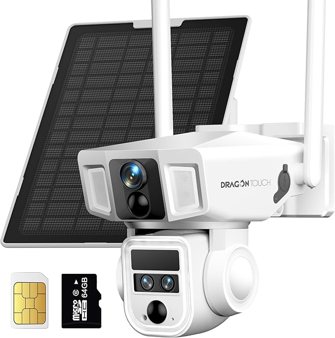 4G LTE Cellular Security Camera, 4K Wireless Outdoor Solar Camera 12000mAh, No WiFi or WiFi Duo-Mode, 10x Optical Zoom, 360° Pan and Tilt AI Tracking, 64G SD/SIM Card, IP66 Weather-Resistant - White
