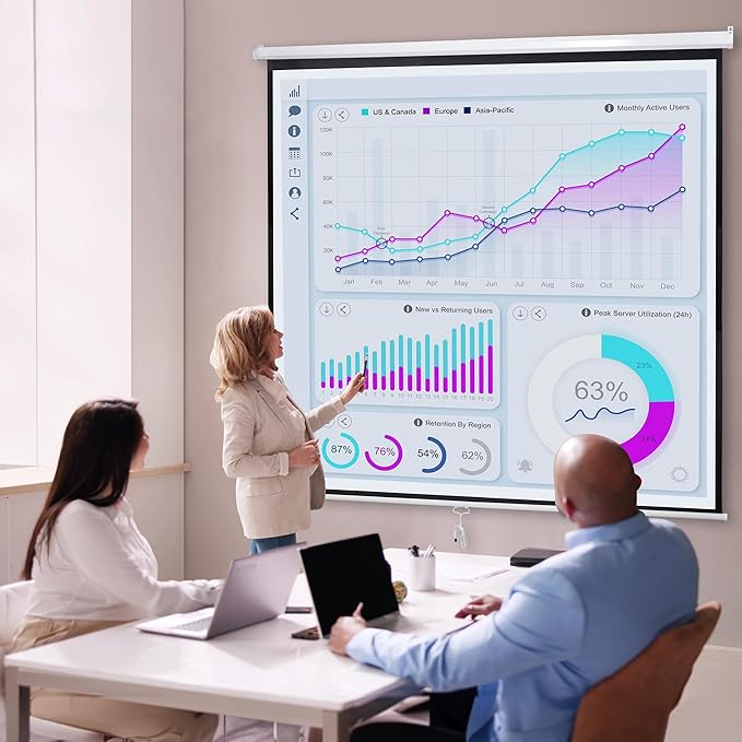 Smartxchoices 120" HD Manual Projector Screen 1:1 Format with Auto Lock Anti-Crease Home Theater Office Wall Mounted Ceiling Pull Down Projection 1.1 Gain Matte White,View Size: 84 x 84 inches