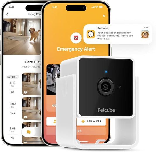 Petcube Cam Indoor Home Security Camera with 1080p HD Video, Two-Way Audio, Motion Detection, and Phone App, Night Vision Wi-Fi Camera for Apartment Security, Video Baby Monitor