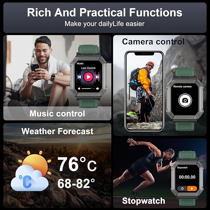 Smart Watch for Men Fitness Tracker: Military Smart Watches for Men Digital Mens Watches Make/Answer Call Running Waterproof Smartwatch Android Phones iPhone Samsung Compatible Heart Rate Monitor