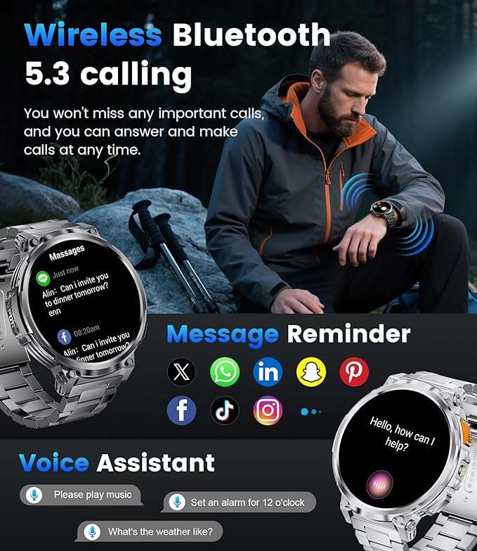 LIGE Smart Watches for Men with 730mAh Battery, 1.85" HD Smart Watch with Flashlight/Make/Answer Call/120+Sports Mode Fitness Tracker/Sleep Monitoring, iOS Android Waterproof Military SmartWatches