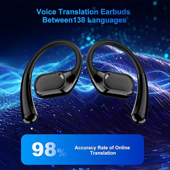 Language Translator Earbuds, Two Way Real-time Translation Device with 138 Languages Online Voice Translation, Digital Display, High Accuracy G57 (Pale Black)