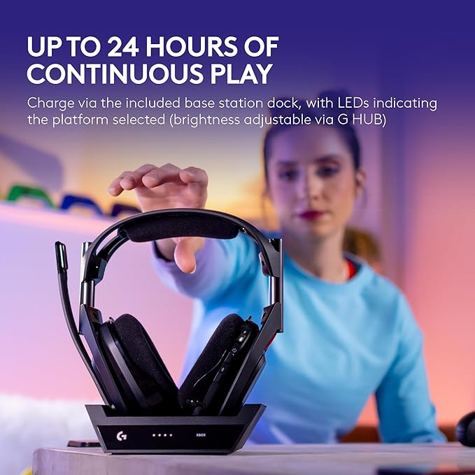 Logitech G Astro A50 Multi-Platform Wireless Gaming Headset + Base Station for PS5/Xbox/PC: PLAYSYNC Audio Switcher, <16bit/48kHz (Console), <24bit/48kHz (PC), 24hr Battery, 2.4GHz & BT - Black