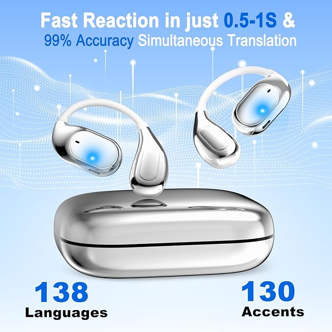 Language Translator Earbuds, Two-Way Instant Language Translator Real Time with APP for 130 Languages, Fast Reaction Translation Device, for Travel, Gift and Learning (White)