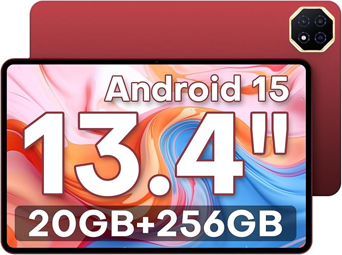 TECLAST T65PLUS 13.4-Inch Android 15 Tablet 2025, 120Hz Refresh Rate, 20GB RAM(8+12)+256GB Storage(1TB TF), 10000mAh/18W Fast Charge, Wi-Fi+4G LTE,Dual SIM,GPS,3.5mm Headphone Jack, Elegant Red