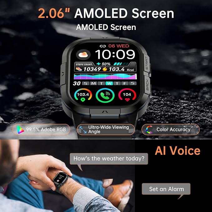 Smart Watch for Men Fitness Tracker: Waterproof Military Digital Mens Watches Running Make Answer Call Smartwatch Android Phone iPhone Samsung Compatible Sleep SpO2 Heart Rate Monitor Step Pedometer