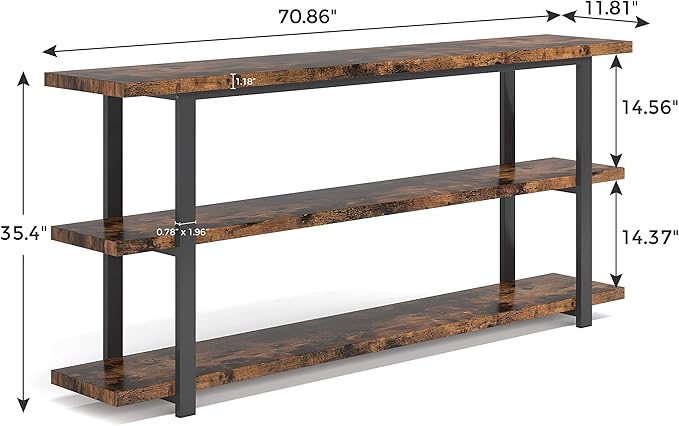 70.8 Inch Extra Long Console Table for Entryway, Narrow Hallway Table, Wood Sofa Table with 3 Tier Storage Shelves for Living Room