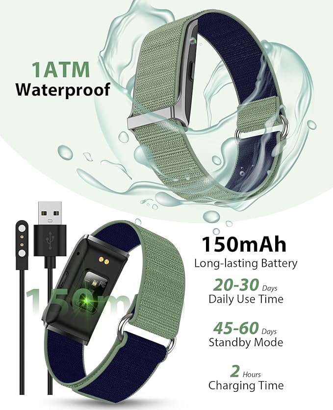 Smart Bracelet, Wearable Activity & Fitness Tracker Band, 24H Sleep Tracker, All-Day Continuous Heart Rate Blood Pressure Stress HRV Monitor, 173 Sport Modes Smart Wristband with 2 Bands, Free APP