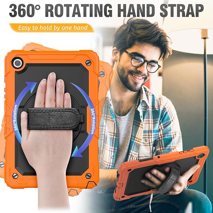 HXCASEAC Case for Samsung Galaxy Tab A9+/ A9 Plus 11 Inch, Protective with Screen Protector/Hand Strap/Pen Holder, Sturdy Shockproof Galaxy A9 Plus Tablet Case 2023 SM-X210/X216/X218 - Orange