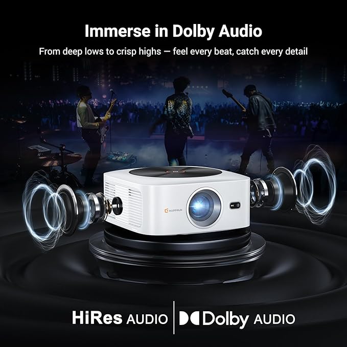 Smart 4K Decoding Projector Compatible with Netflix, 1500 ANSI Projector with WiFi and Bluetooth, Outdoor Movie Projector, Auto Focus, Dolby Sound, Built-in Apps,Portable Home Theater for Phone/PC/PS5