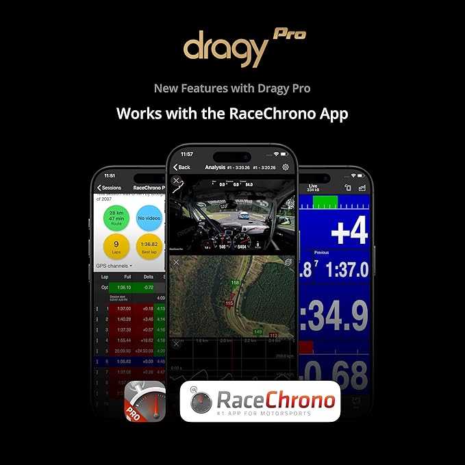 All New dragy Pro - Professional GPS Performance Meter, up to 25Hz GPS Laptimer, with Built-in Memory & 6-Axis IMU Motion Sensor | Includes dragy Mount for Easy Installation