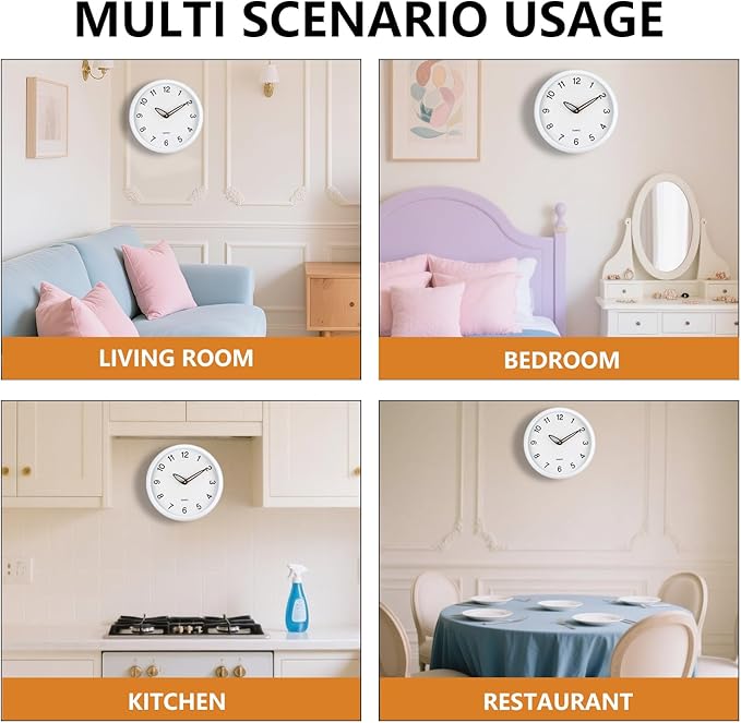 12 Inch Wall Clocks Battery Operated, Cream Modern Digital Wall Clock, Silent Non Ticking Analog Clock with Large Numbers Wooden Hands Clocks for Living Room Bedroom Kitchen Office Gym, White
