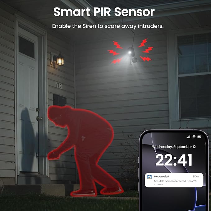 Cameras for Home Security-2.4Ghz WiFi Security Cameras Wireless Outdoor, Battery Powered with Solar Panel, Color Night Vision, AI Motion Detection, SD Card/Cloud Storage, Work with Alexa, Y8 2P