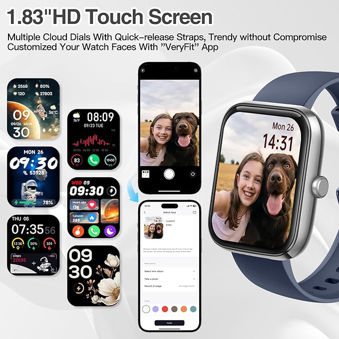 Smart Watch for Women Men with Bluetooth Call, Alexa Built-in Smartwatch, 1.83"DIY Dial Fitness Watch with Sleep Heart Rate Monitor, 110+ Sport Modes, IP68 Waterproof Watch Compatible with Android iOS