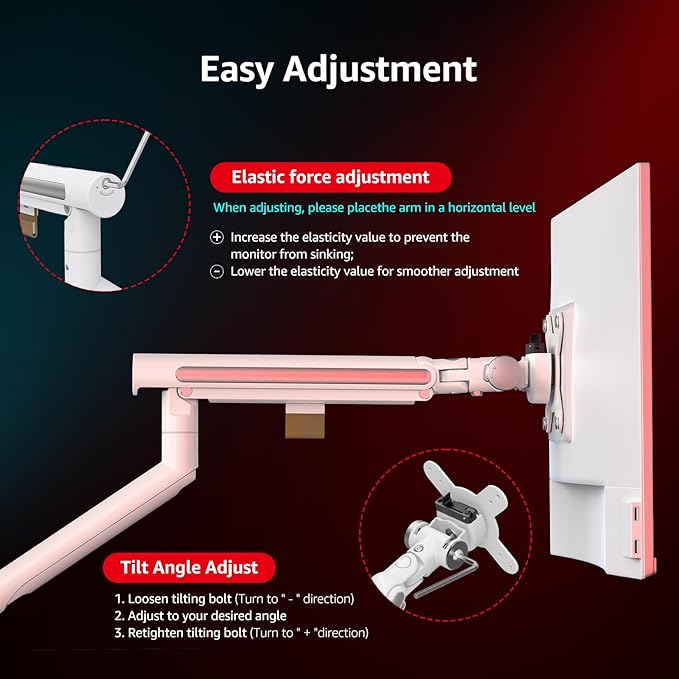 Monitor Arm Stand, 24 to 43 Inch Single Monitor Mount, C Clamp Only, Mechanical Spring Desk Mount, Holds 6.6-26.4 lbs, Fit 75x75/100x100 VESA,(White)