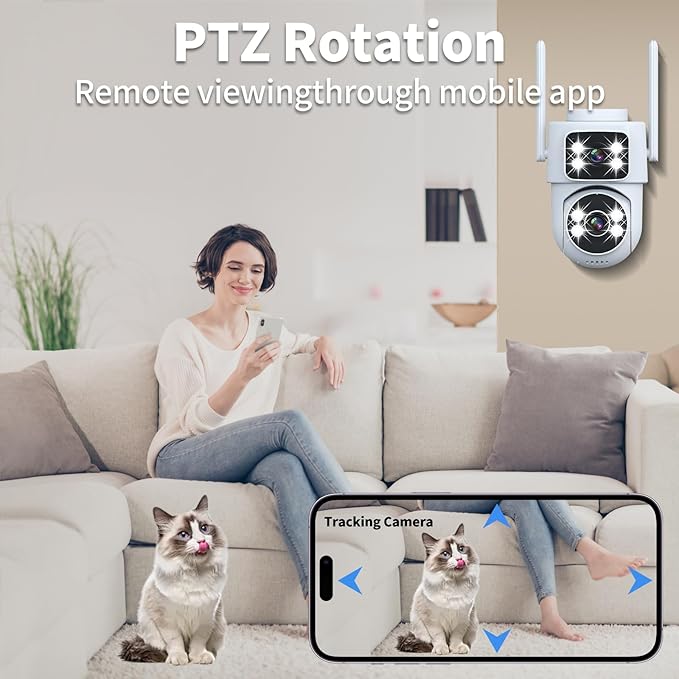 Dual-Lens Smart Indoor Outdoor Camera, 2K-3MP HD 5G WiFi, 360° AI Motion Tracking, IP65 Weatherproof, Color Night Vision, 24/7 Recording, 2-Way Audio, Baby/Nanny Cam(No Card Included)