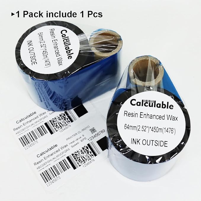 Black 2.52" x 1476' (64mmx450m) Thermal Transfer Wax Ribbon for Zebra Desktop Printer,TEC,DATAMAX,INTERMEC,Avery,Citizen,SATO,TSC,GODEX,ARGOX,BEIYANG,POSTEK