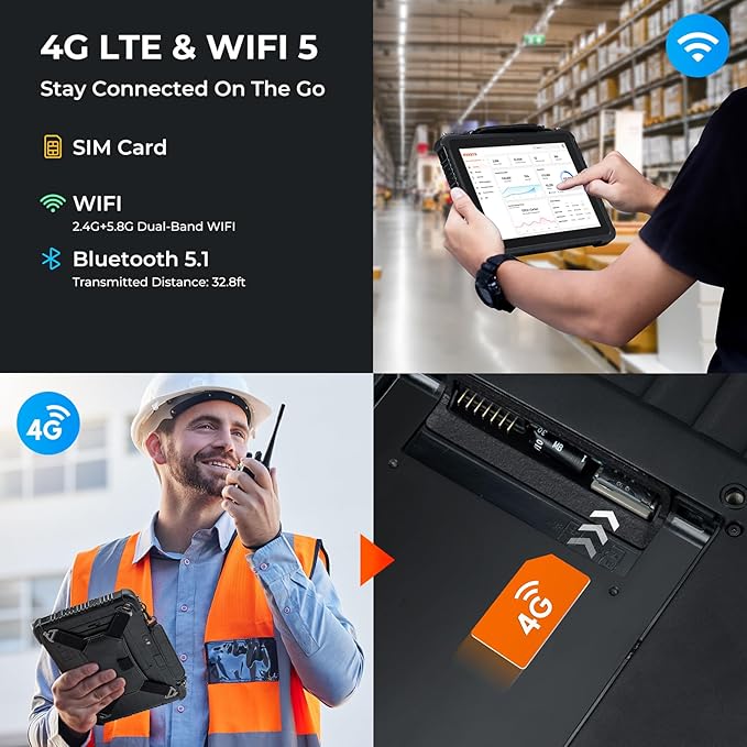 MUNBYN Rugged Tablet IRT08, 10.1 inch Windows Tablet, Windows 11 Pro, 8GB+128GB, Intel N5100,Sunlight Readable, 4G LTE GPS Heavy Duty Industrial Outdoor Work PC, BT5.1 Wi-Fi, 2Y Protection