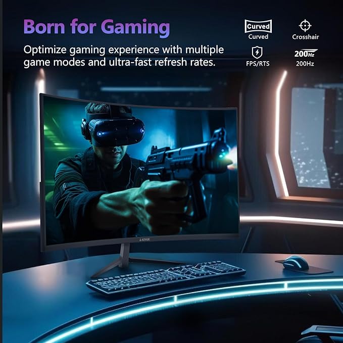 Z-Edge 27 inch Curved Gaming Monitor, FHD 1080P 200Hz 165Hz 144Hz Curved 1500R PC Monitor, MPRT 1ms Monitor, 350nits, 16.7M Colors, UG27 Frameless Bezel, 1X DP 1.4 Ports and 1X HDMI 2.0 Ports