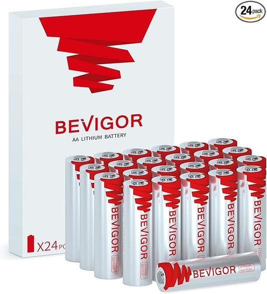 BEVIGOR Lithium Batteries AA Size, AA Battery 24Pack, 3000mAh Double A Battery, 1.5V Longer Lasting Lithium Iron AA Batteries for Flashlight, Toys, Remote Control【Non-Rechargeable】